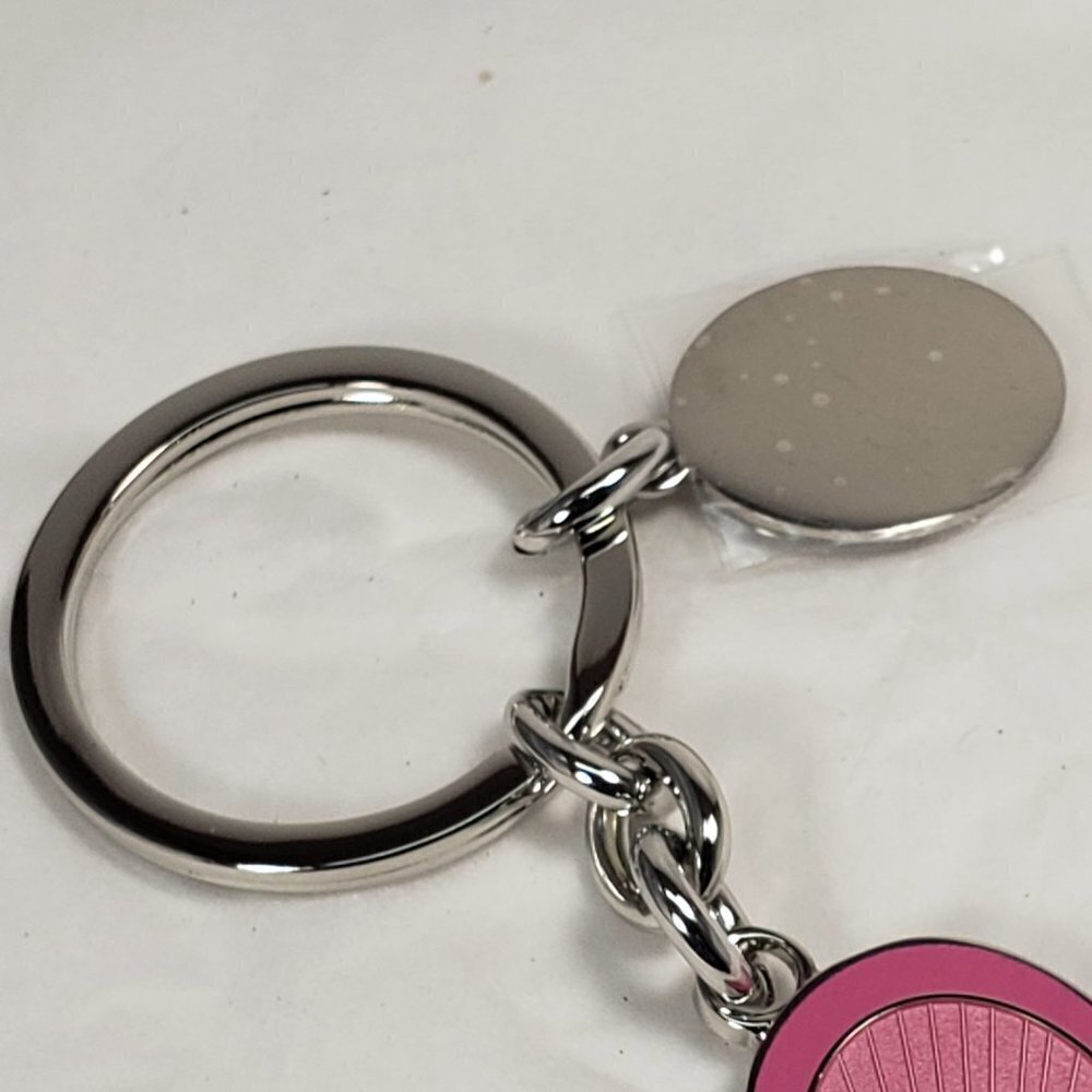 Women's Stunning Polished Silver tone Pink Heart w/ Sparkling Crystal Key Chain - Picture 2 of 5